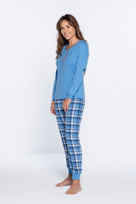 Pijama de manga larga de punto y pantalón de tela