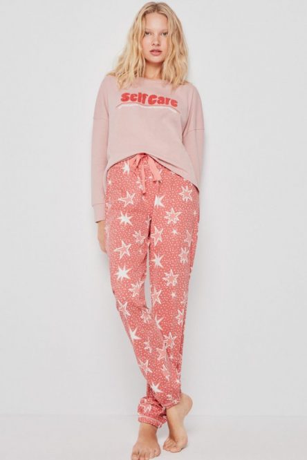 Pijama de manga larga de algodón con relieve